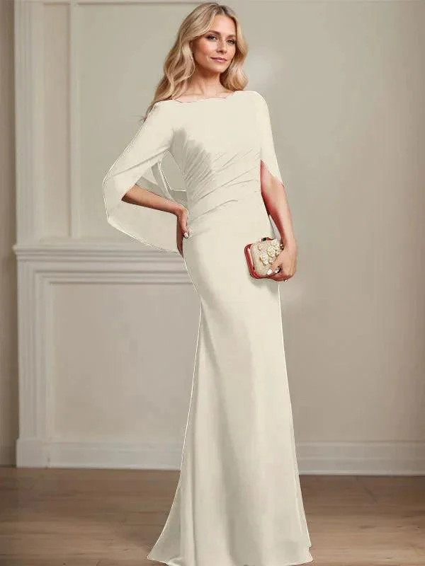 Trumpet/Mermaid Boat Neck Floor-Length Chiffon Mother of the Bride Dress With Pleated - Image 27