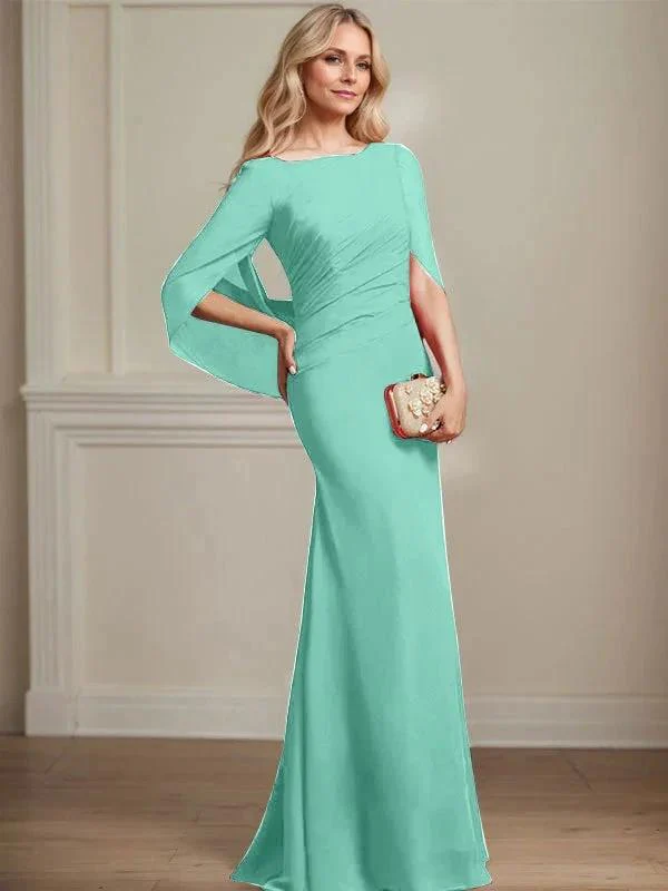 Trumpet/Mermaid Boat Neck Floor-Length Chiffon Mother of the Bride Dress With Pleated - Image 28