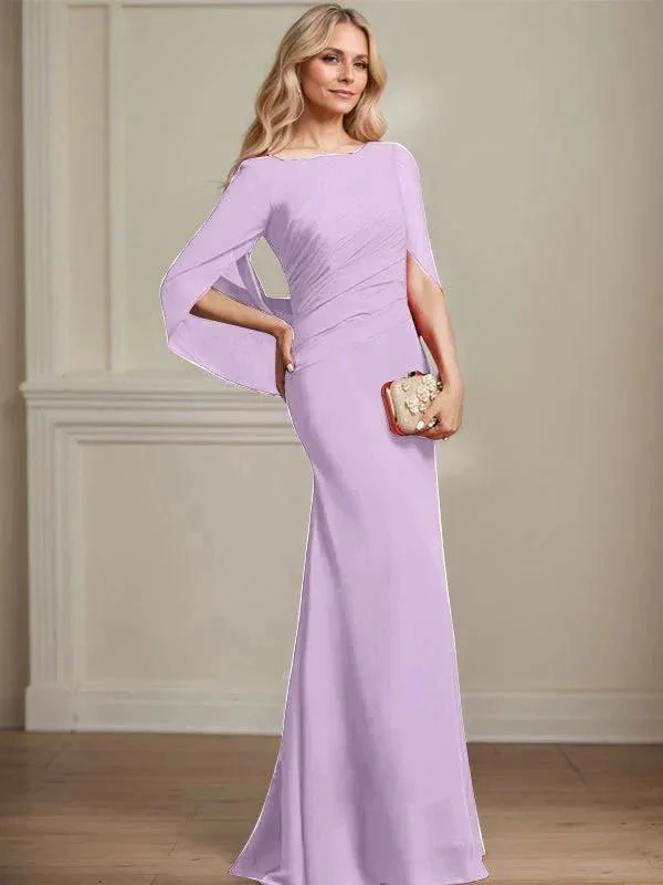 Trumpet/Mermaid Boat Neck Floor-Length Chiffon Mother of the Bride Dress With Pleated - Image 29