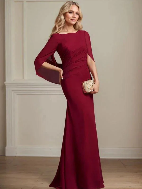 Trumpet/Mermaid Boat Neck Floor-Length Chiffon Mother of the Bride Dress With Pleated - Image 3