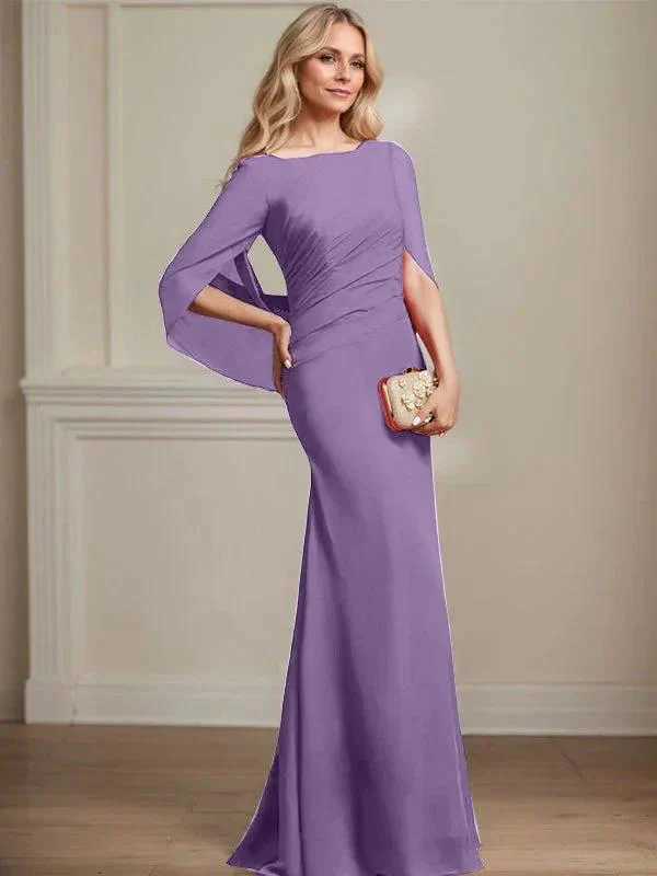 Trumpet/Mermaid Boat Neck Floor-Length Chiffon Mother of the Bride Dress With Pleated - Image 30