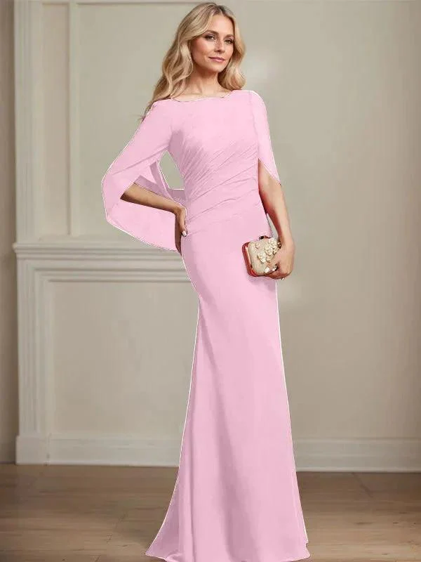 Trumpet/Mermaid Boat Neck Floor-Length Chiffon Mother of the Bride Dress With Pleated - Image 31