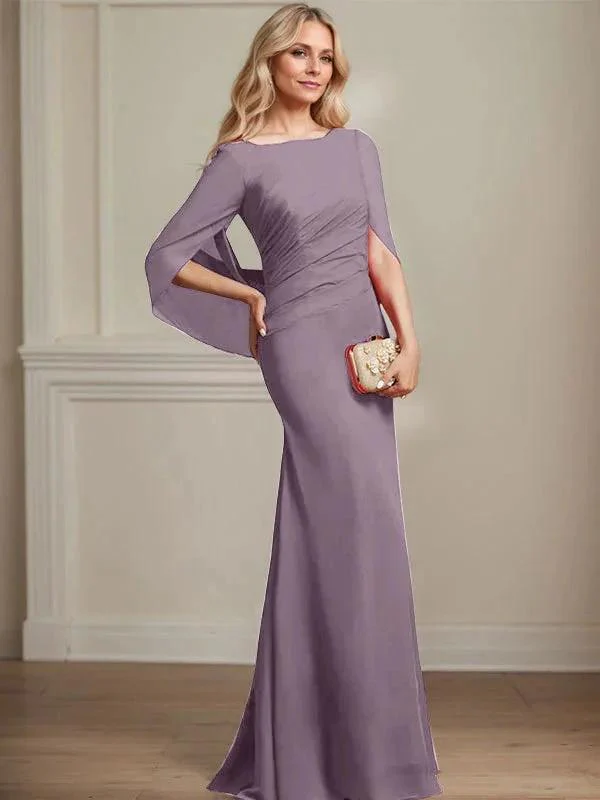 Trumpet/Mermaid Boat Neck Floor-Length Chiffon Mother of the Bride Dress With Pleated - Image 32