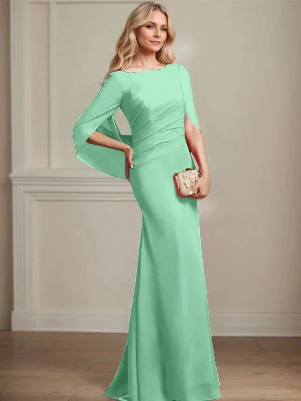 Trumpet/Mermaid Boat Neck Floor-Length Chiffon Mother of the Bride Dress With Pleated - Image 33
