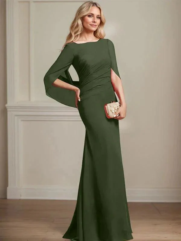 Trumpet/Mermaid Boat Neck Floor-Length Chiffon Mother of the Bride Dress With Pleated - Image 35