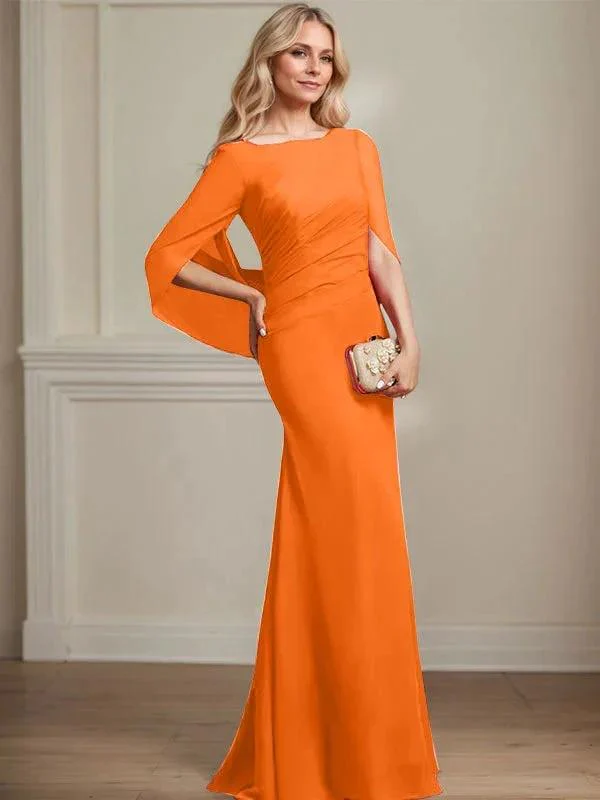 Trumpet/Mermaid Boat Neck Floor-Length Chiffon Mother of the Bride Dress With Pleated - Image 36