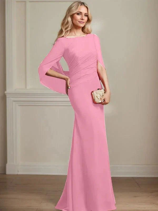 Trumpet/Mermaid Boat Neck Floor-Length Chiffon Mother of the Bride Dress With Pleated - Image 38