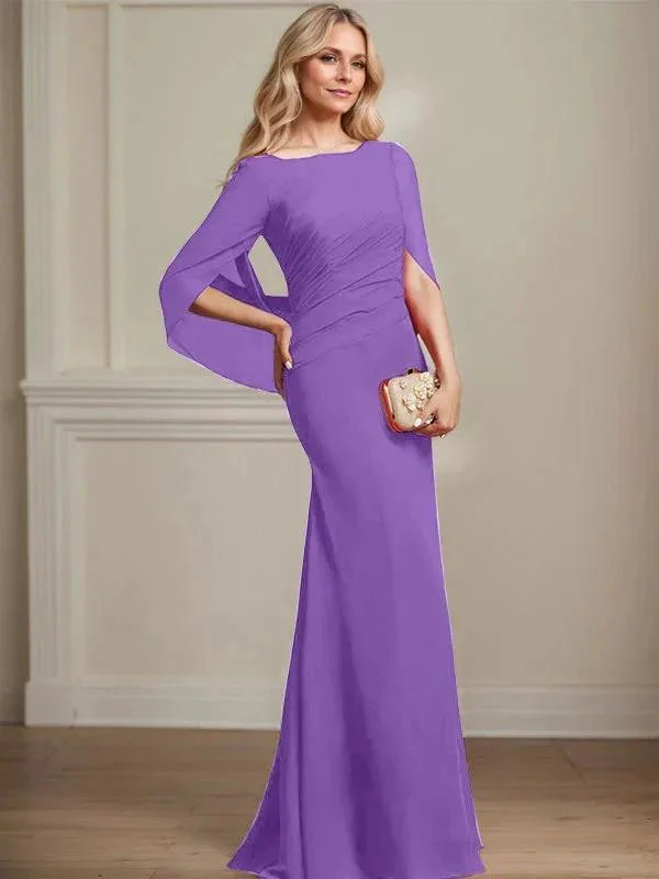 Trumpet/Mermaid Boat Neck Floor-Length Chiffon Mother of the Bride Dress With Pleated - Image 39