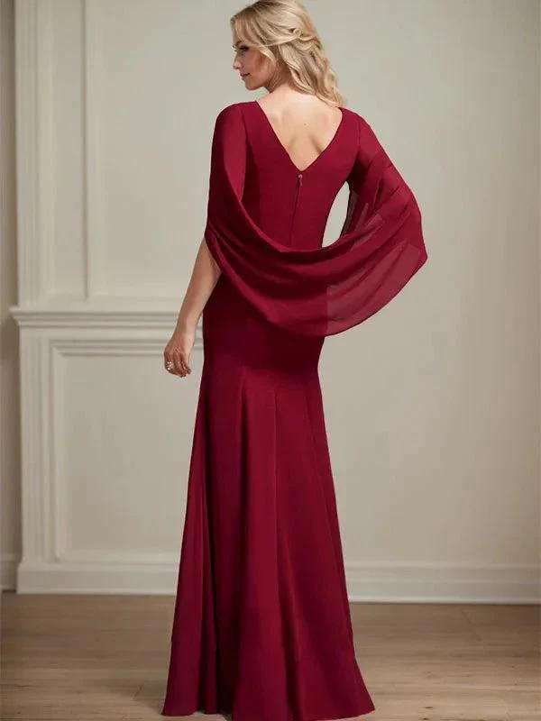 Trumpet/Mermaid Boat Neck Floor-Length Chiffon Mother of the Bride Dress With Pleated - Image 4