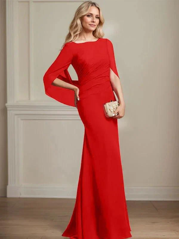Trumpet/Mermaid Boat Neck Floor-Length Chiffon Mother of the Bride Dress With Pleated - Image 40