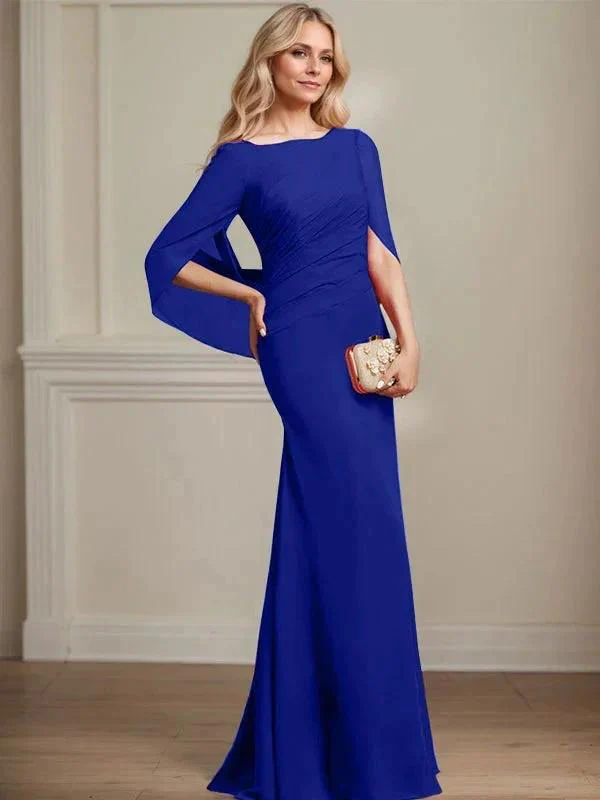 Trumpet/Mermaid Boat Neck Floor-Length Chiffon Mother of the Bride Dress With Pleated - Image 41