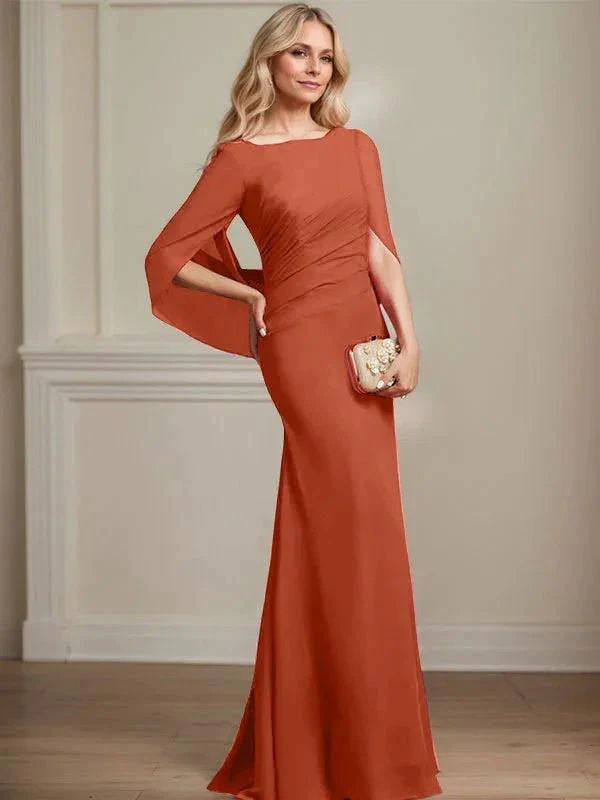 Trumpet/Mermaid Boat Neck Floor-Length Chiffon Mother of the Bride Dress With Pleated - Image 42