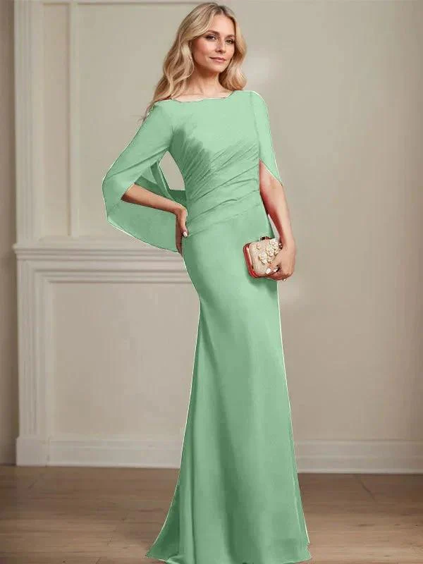 Trumpet/Mermaid Boat Neck Floor-Length Chiffon Mother of the Bride Dress With Pleated - Image 43