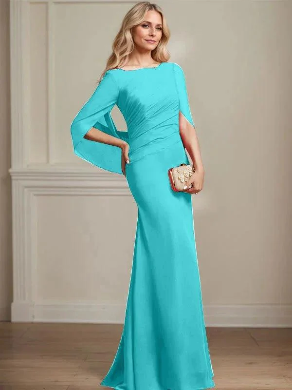 Trumpet/Mermaid Boat Neck Floor-Length Chiffon Mother of the Bride Dress With Pleated - Image 46