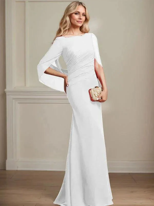 Trumpet/Mermaid Boat Neck Floor-Length Chiffon Mother of the Bride Dress With Pleated - Image 47