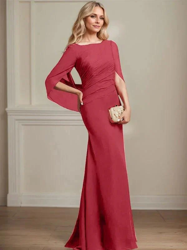 Trumpet/Mermaid Boat Neck Floor-Length Chiffon Mother of the Bride Dress With Pleated - Image 48