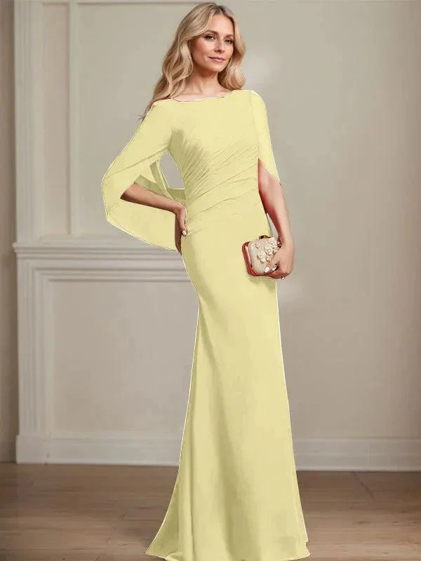 Trumpet/Mermaid Boat Neck Floor-Length Chiffon Mother of the Bride Dress With Pleated - Image 50