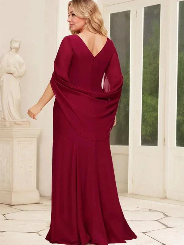 Trumpet/Mermaid Boat Neck Floor-Length Chiffon Mother of the Bride Dress With Pleated - Image 9