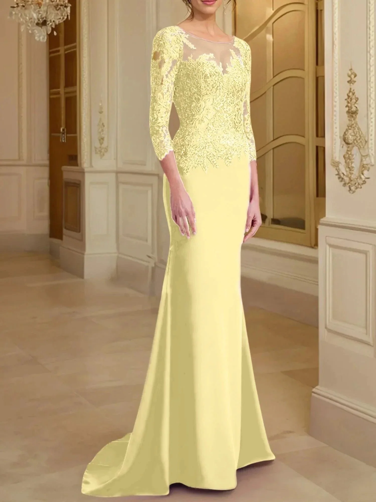 Trumpet/Mermaid Scoop Long Sleeves Mother of the Bride Dresses With Lace - Image 10