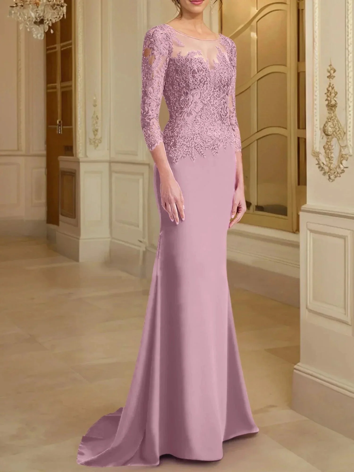 Trumpet/Mermaid Scoop Long Sleeves Mother of the Bride Dresses With Lace - Image 104