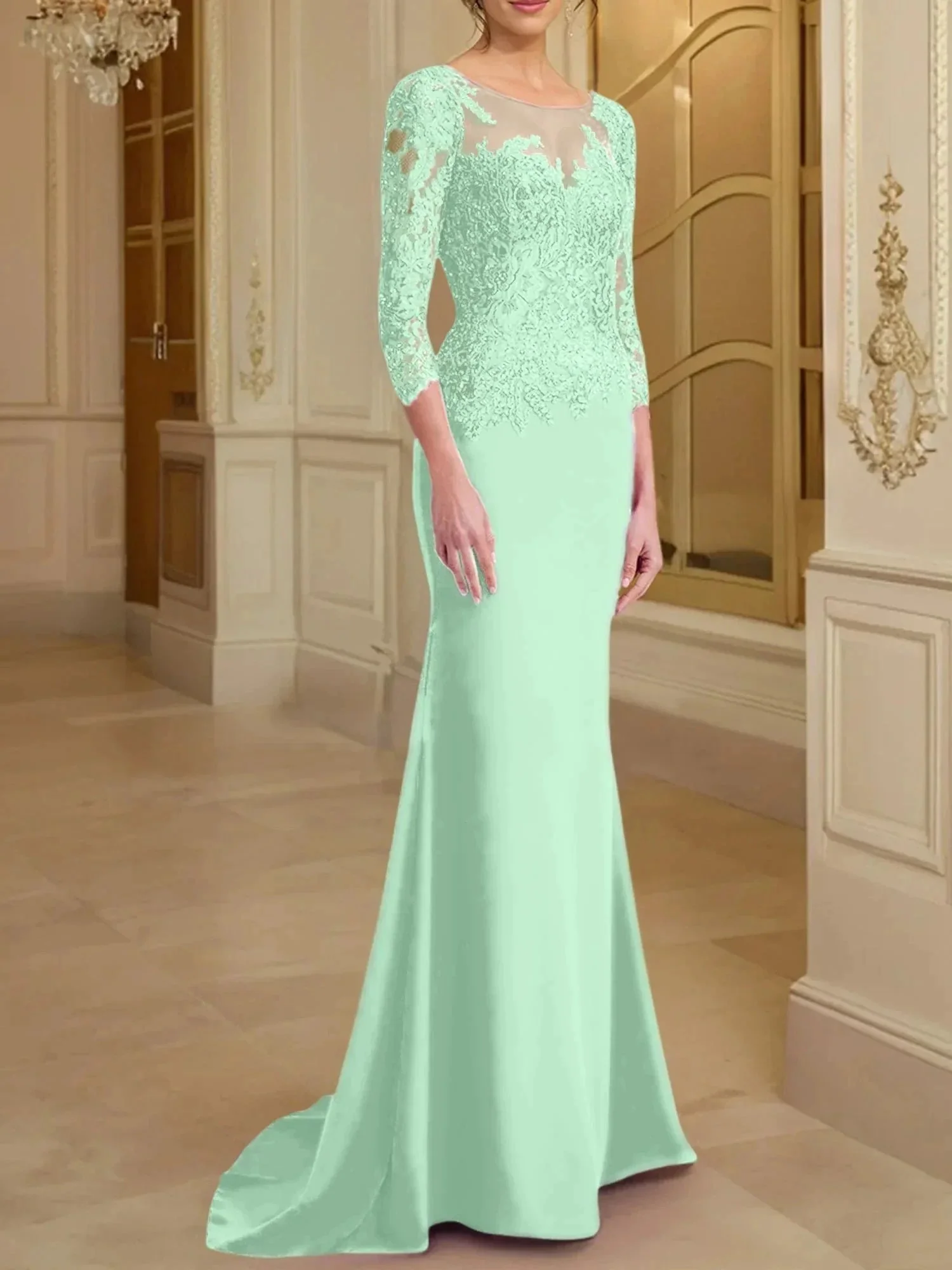 Trumpet/Mermaid Scoop Long Sleeves Mother of the Bride Dresses With Lace - Image 106