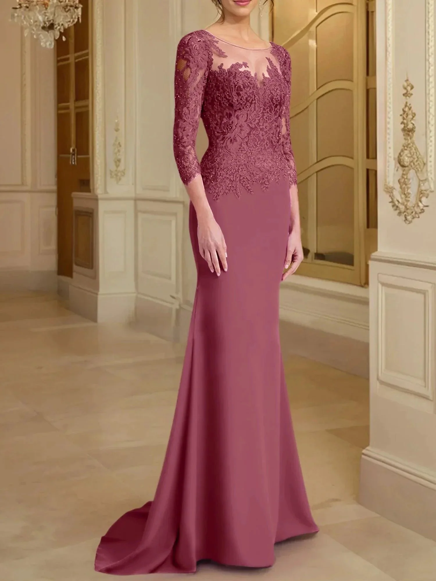 Trumpet/Mermaid Scoop Long Sleeves Mother of the Bride Dresses With Lace - Image 107