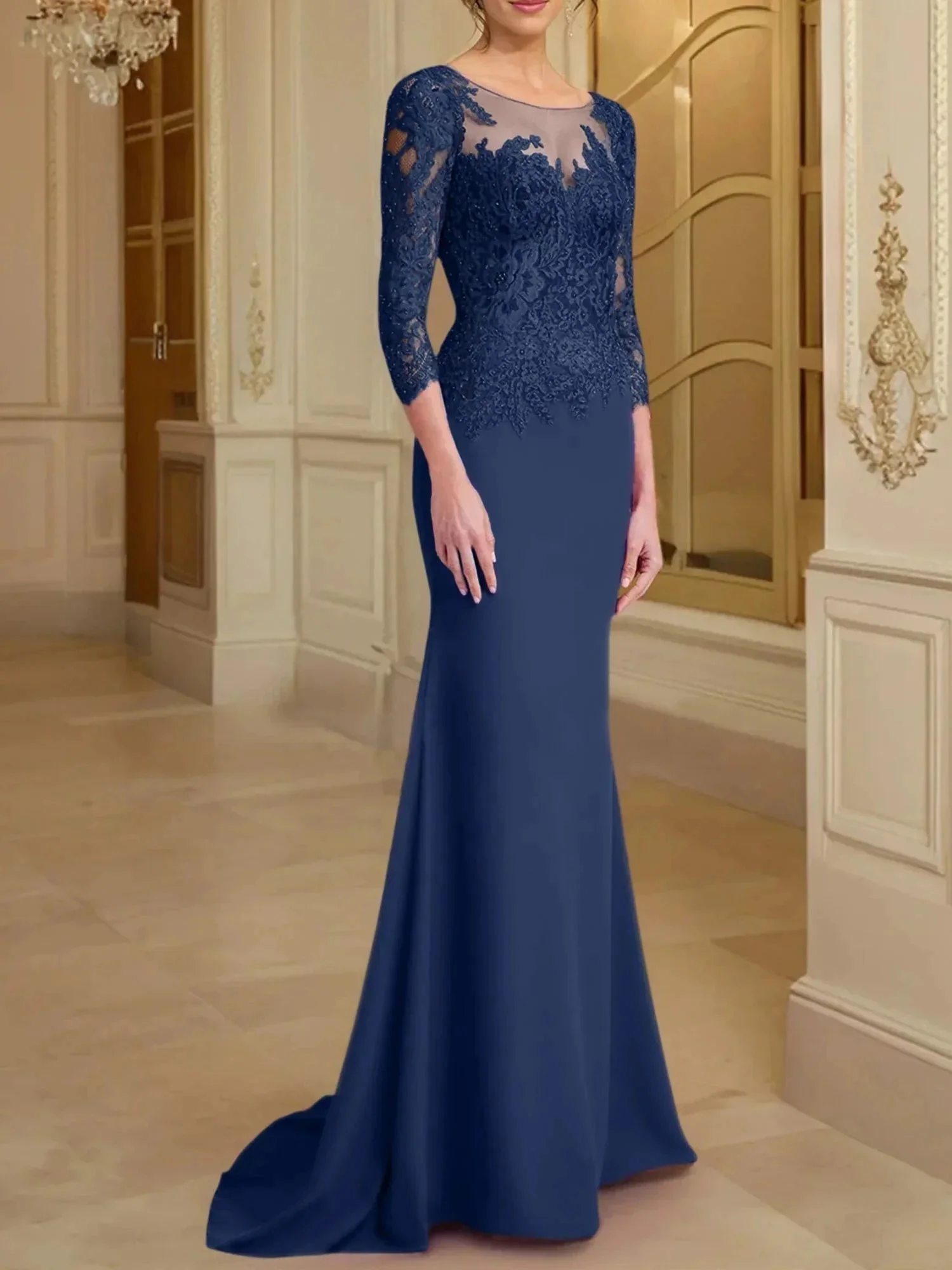 Trumpet/Mermaid Scoop Long Sleeves Mother of the Bride Dresses With Lace - Image 109