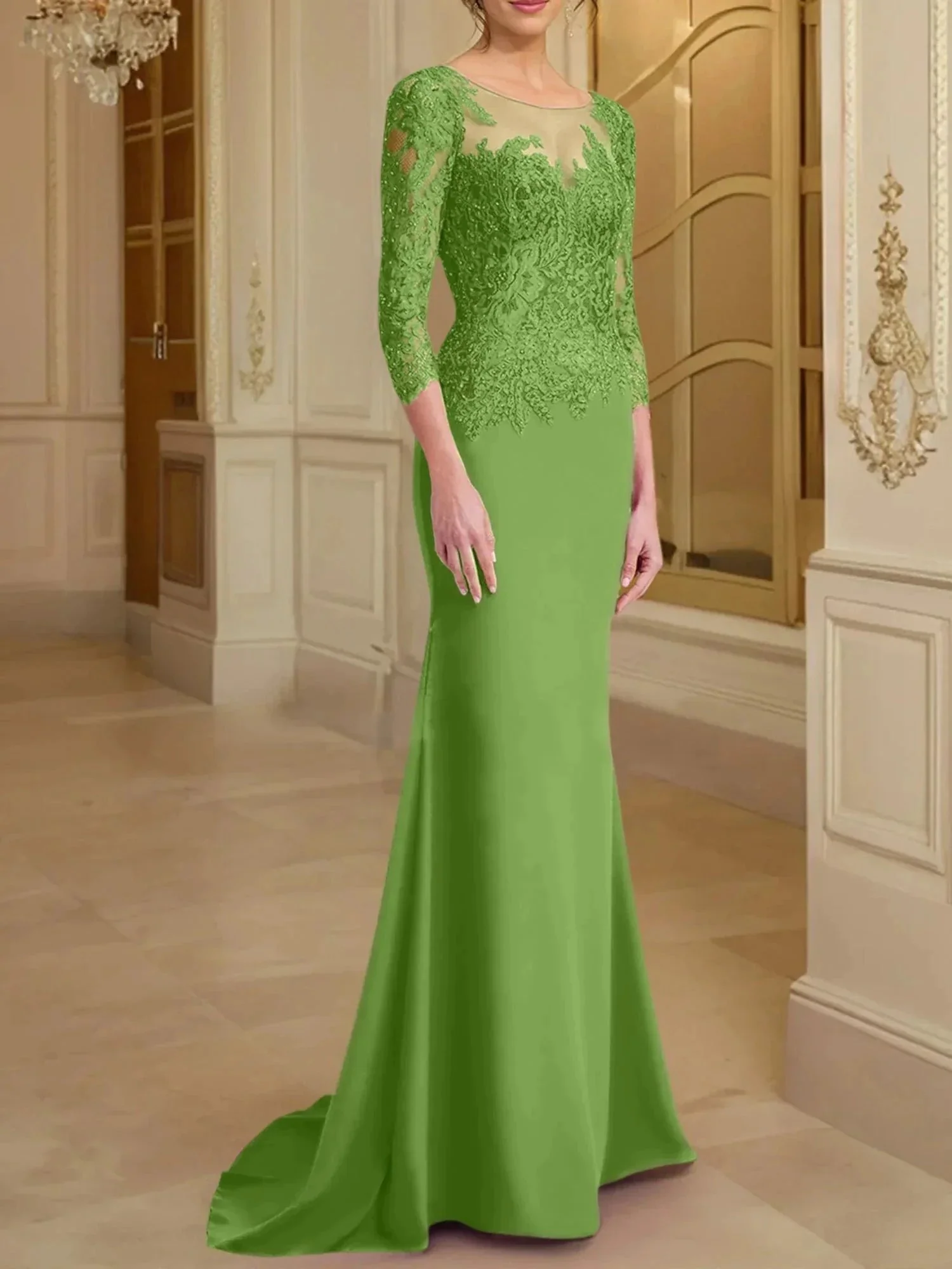 Trumpet/Mermaid Scoop Long Sleeves Mother of the Bride Dresses With Lace - Image 111