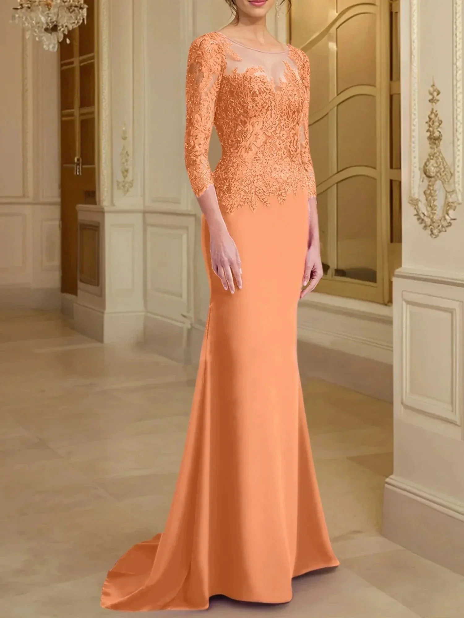Trumpet/Mermaid Scoop Long Sleeves Mother of the Bride Dresses With Lace - Image 112
