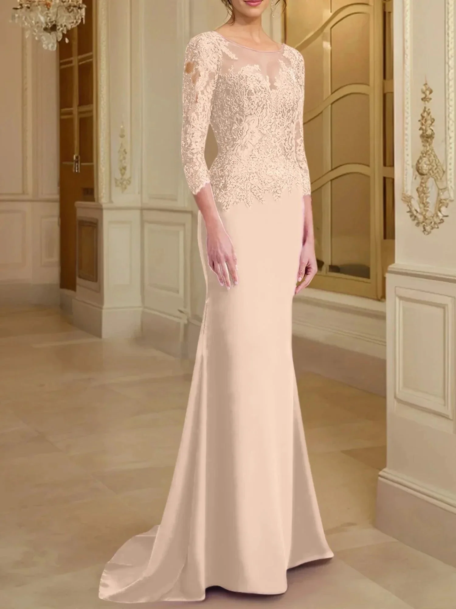 Trumpet/Mermaid Scoop Long Sleeves Mother of the Bride Dresses With Lace - Image 113
