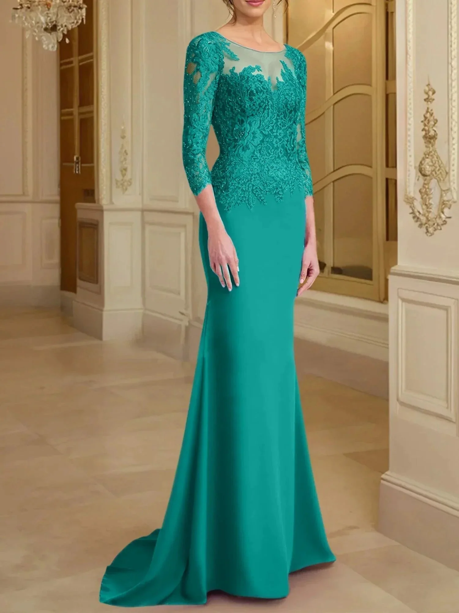 Trumpet/Mermaid Scoop Long Sleeves Mother of the Bride Dresses With Lace - Image 114