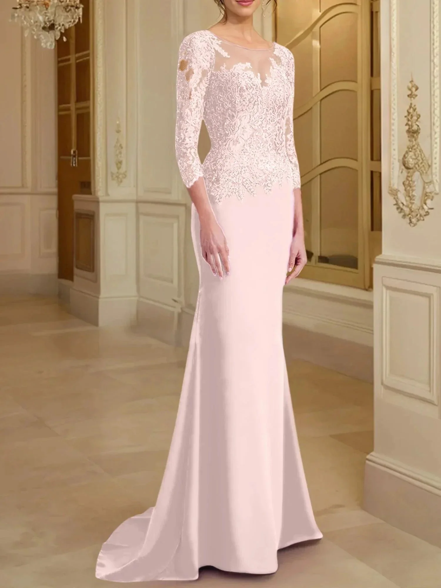 Trumpet/Mermaid Scoop Long Sleeves Mother of the Bride Dresses With Lace - Image 115