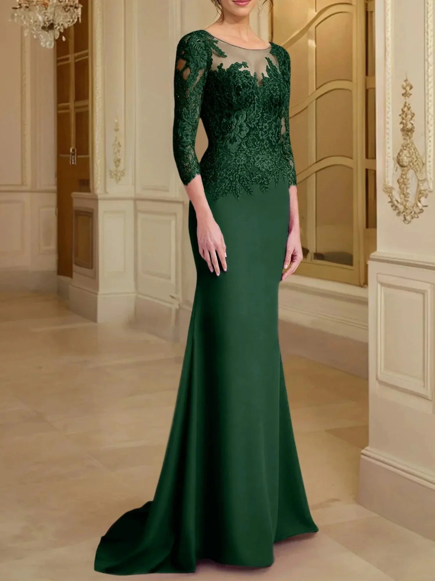 Trumpet/Mermaid Scoop Long Sleeves Mother of the Bride Dresses With Lace - Image 12