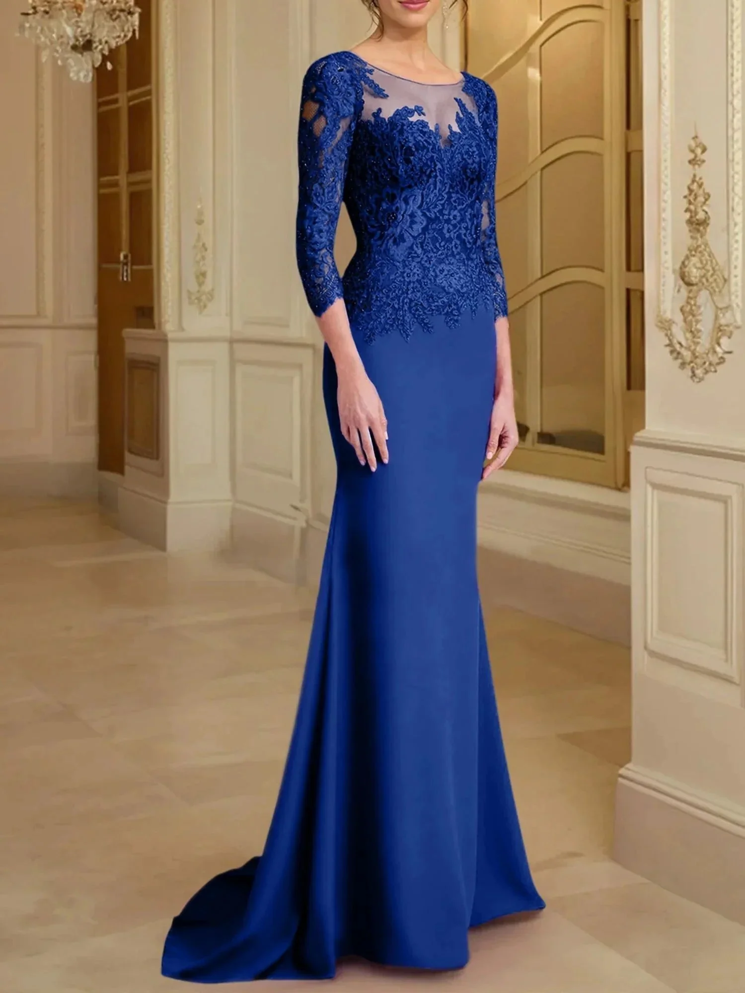 Trumpet/Mermaid Scoop Long Sleeves Mother of the Bride Dresses With Lace - Image 13