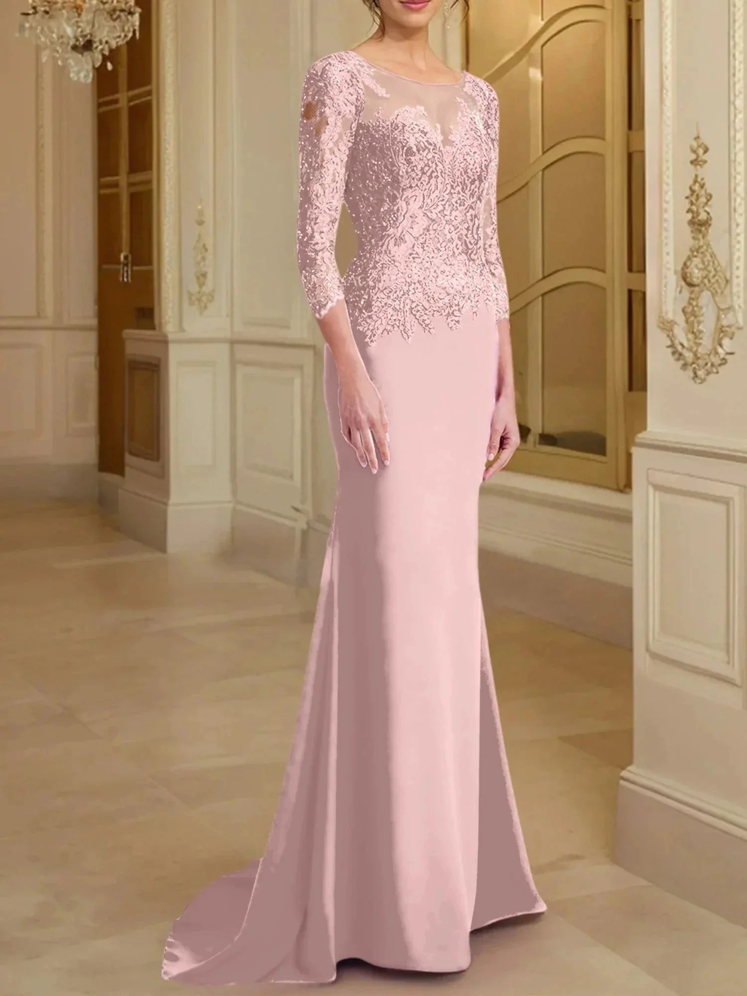 Trumpet/Mermaid Scoop Long Sleeves Mother of the Bride Dresses With Lace - Image 16