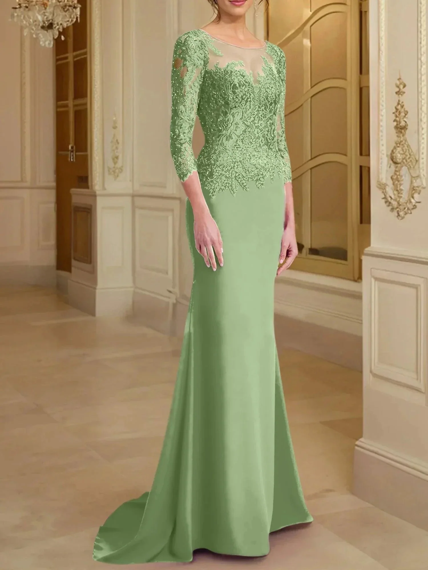 Trumpet/Mermaid Scoop Long Sleeves Mother of the Bride Dresses With Lace - Image 17