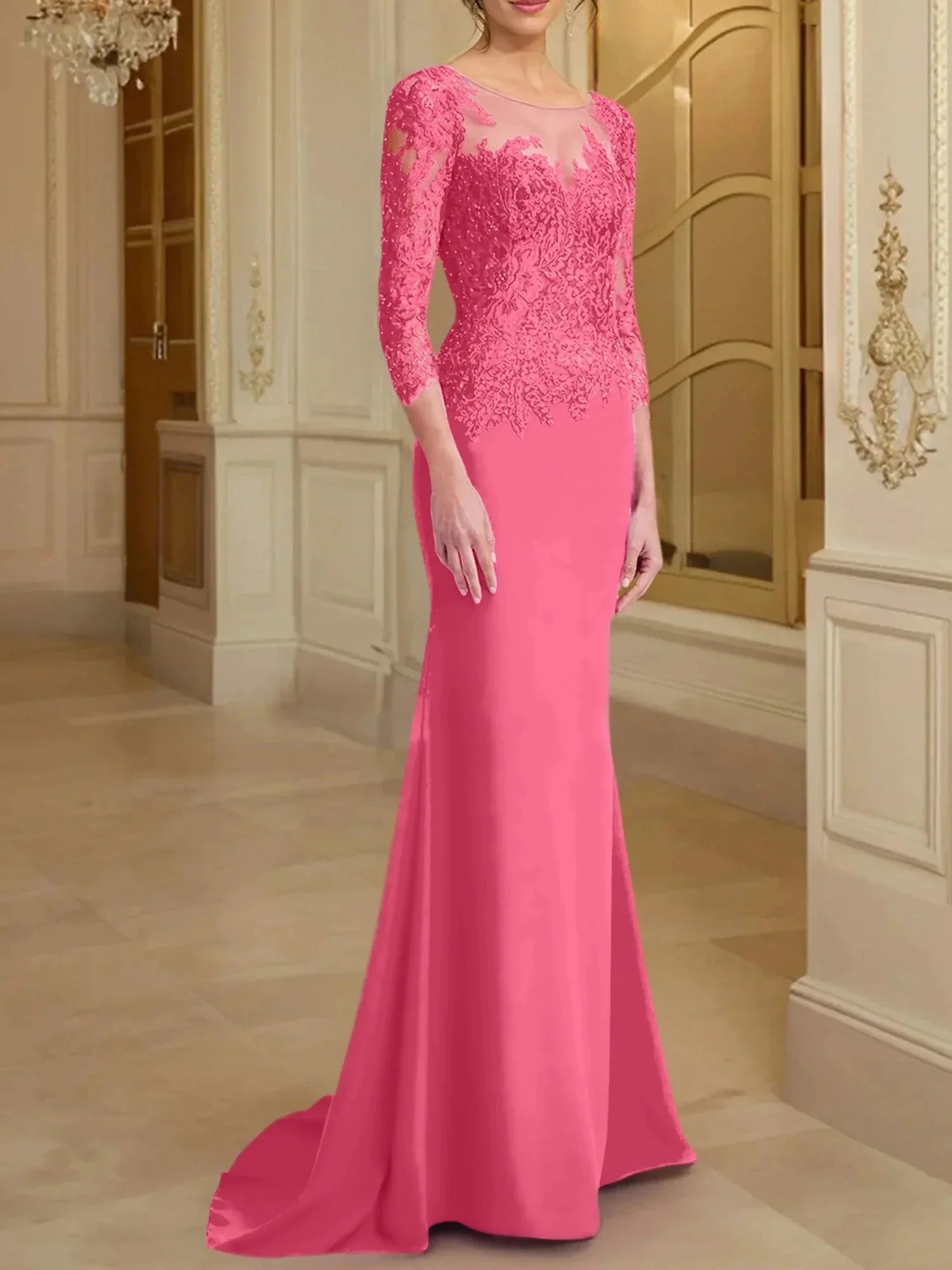 Trumpet/Mermaid Scoop Long Sleeves Mother of the Bride Dresses With Lace - Image 21