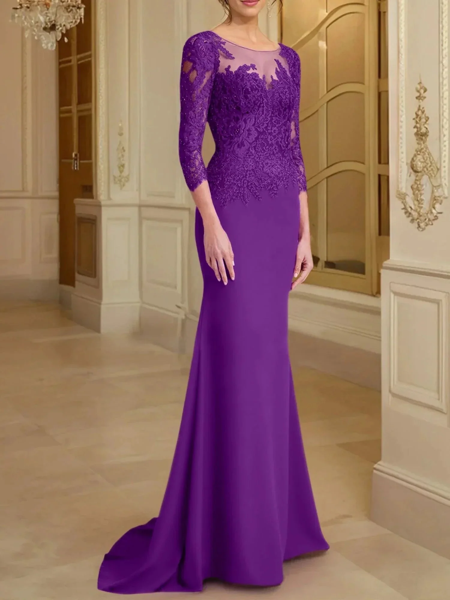 Trumpet/Mermaid Scoop Long Sleeves Mother of the Bride Dresses With Lace - Image 23