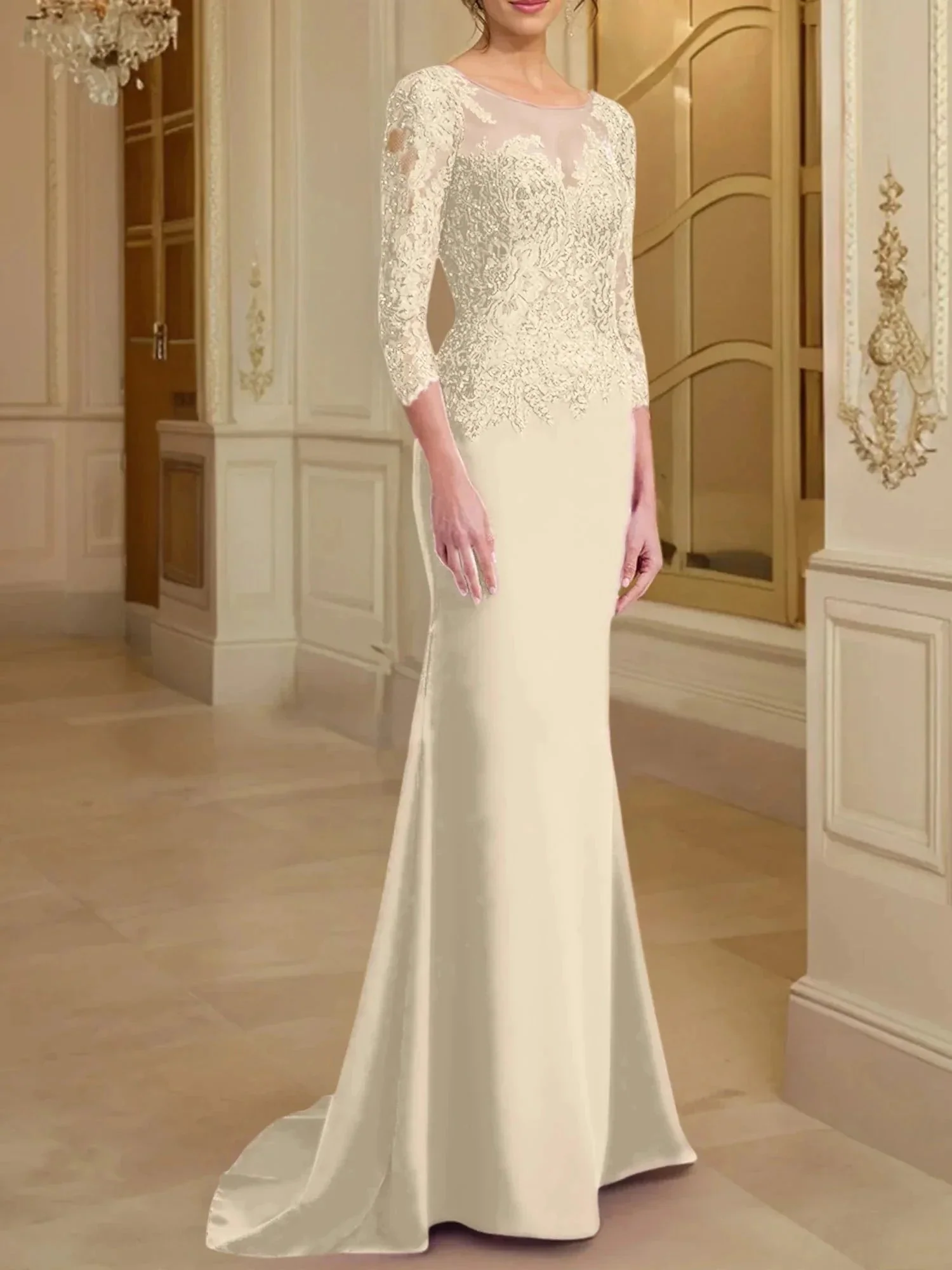 Trumpet/Mermaid Scoop Long Sleeves Mother of the Bride Dresses With Lace - Image 30