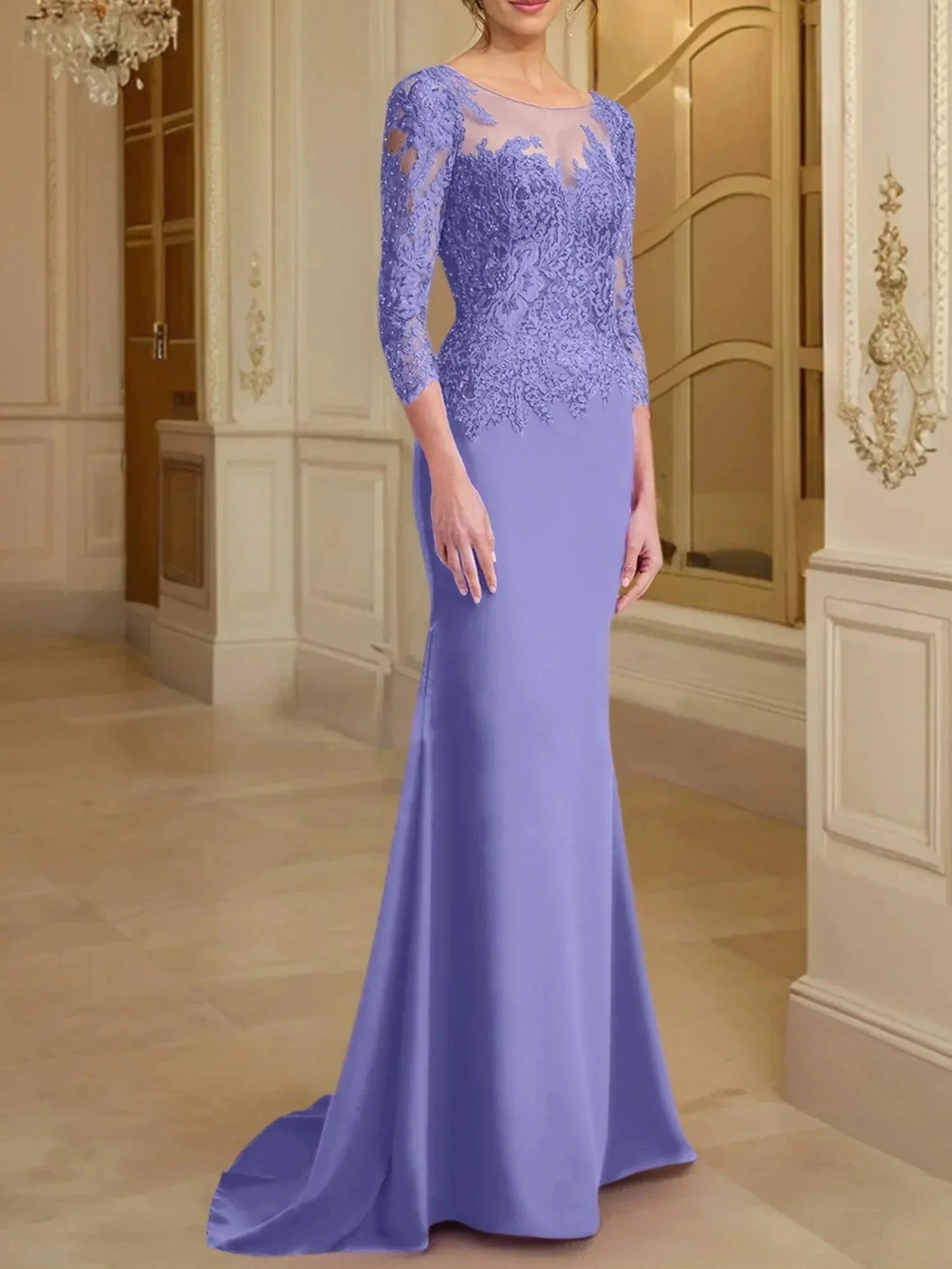 Trumpet/Mermaid Scoop Long Sleeves Mother of the Bride Dresses With Lace - Image 32