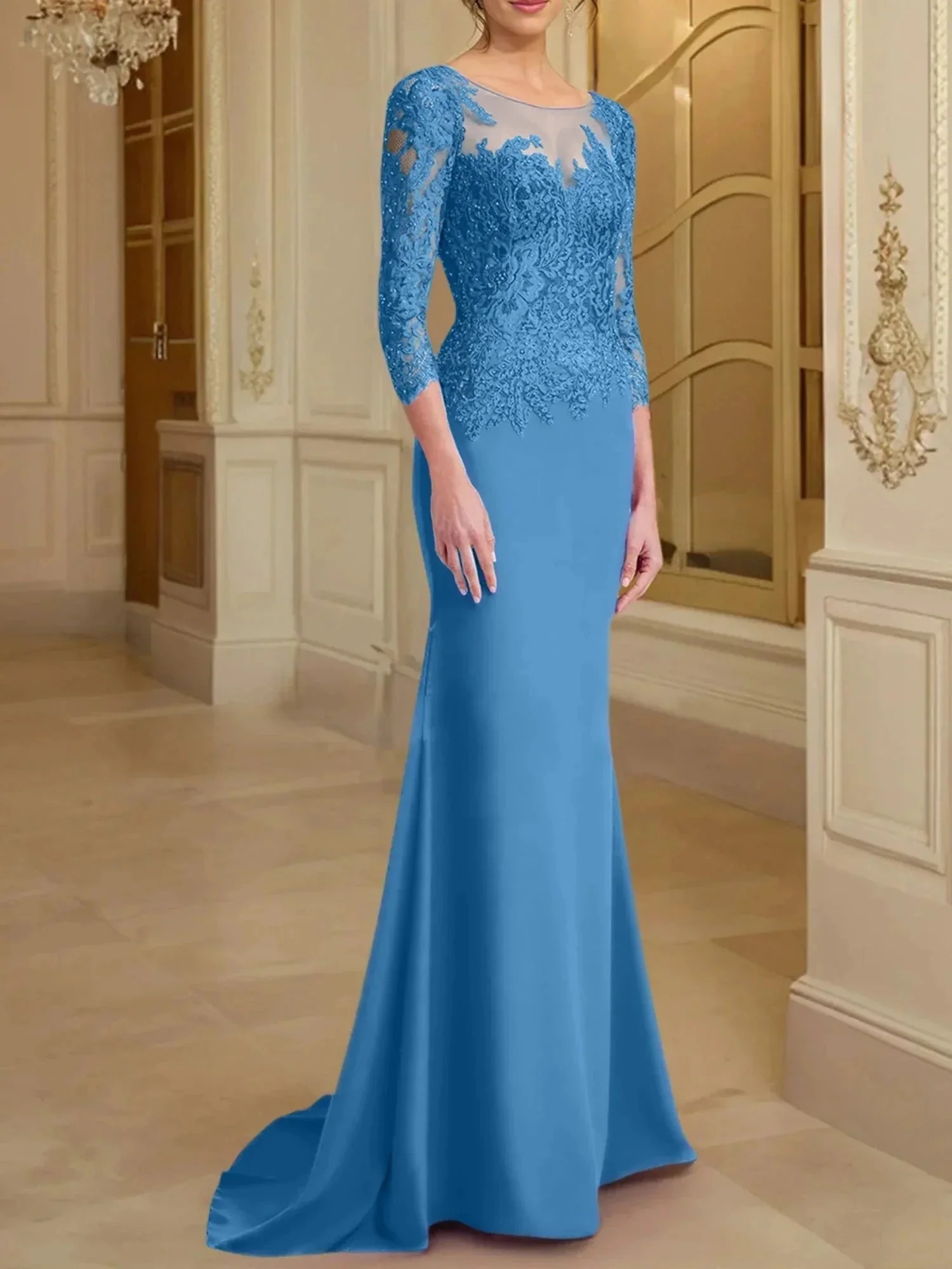 Trumpet/Mermaid Scoop Long Sleeves Mother of the Bride Dresses With Lace - Image 33