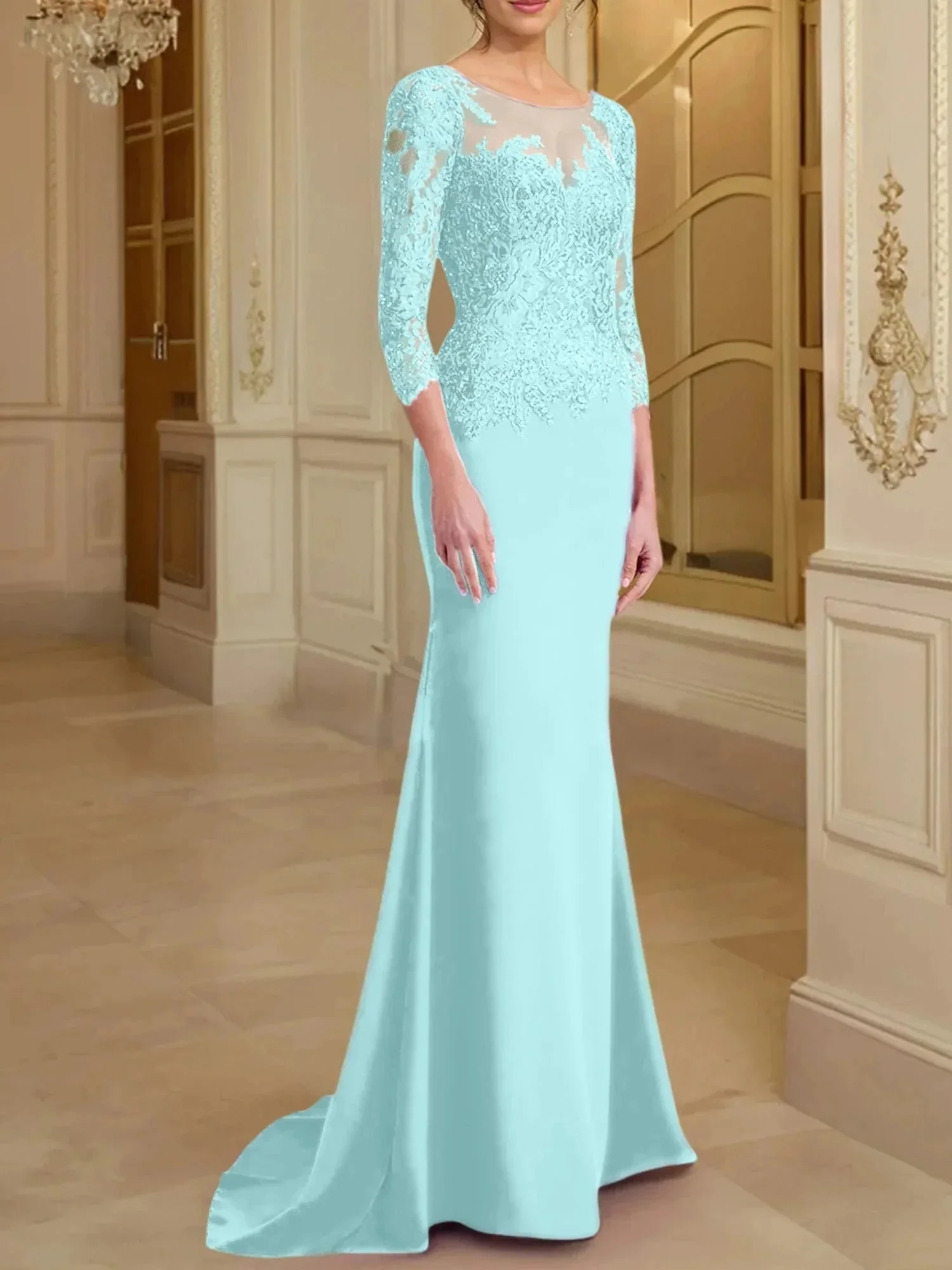 Trumpet/Mermaid Scoop Long Sleeves Mother of the Bride Dresses With Lace - Image 34
