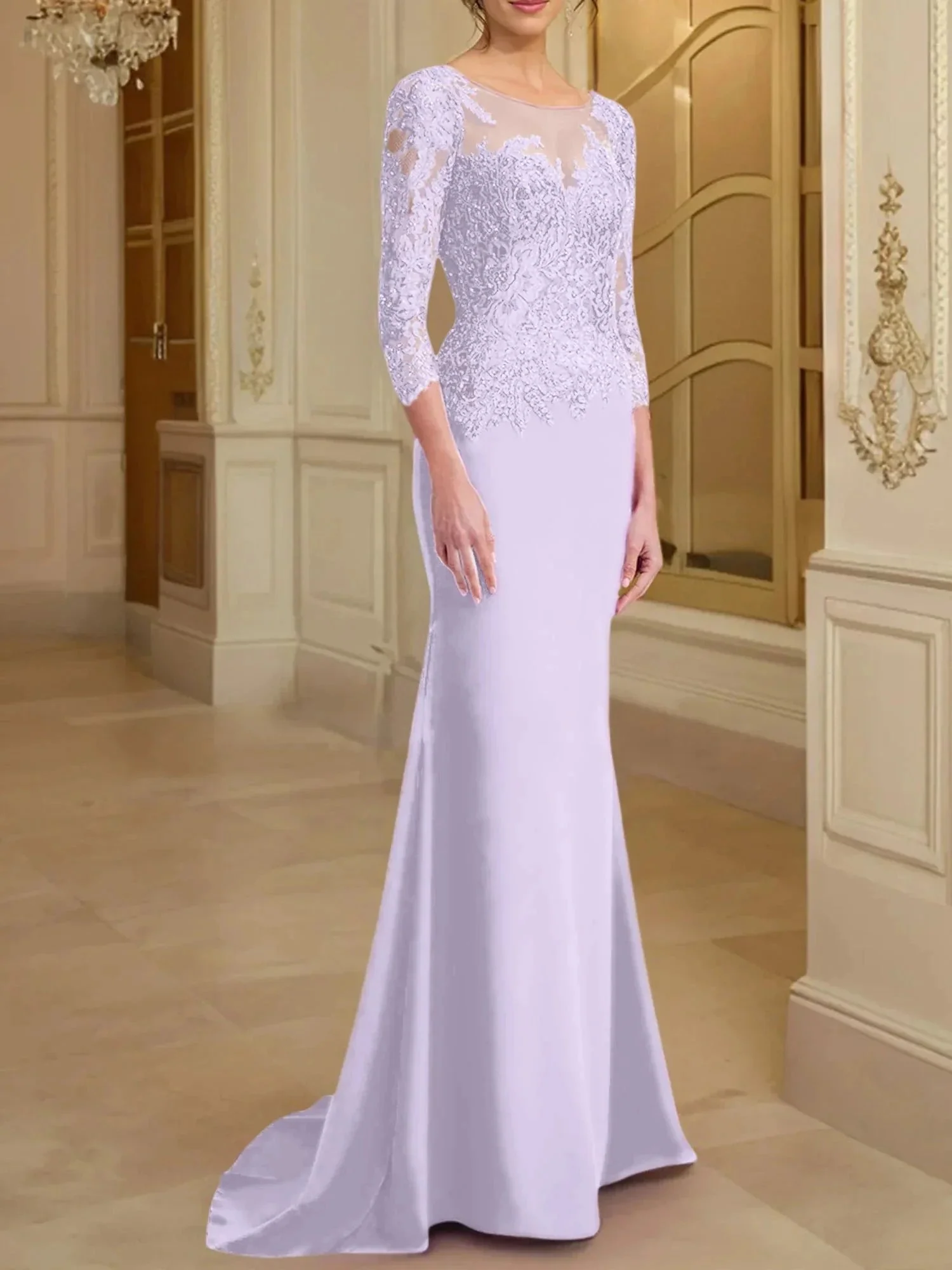 Trumpet/Mermaid Scoop Long Sleeves Mother of the Bride Dresses With Lace - Image 35