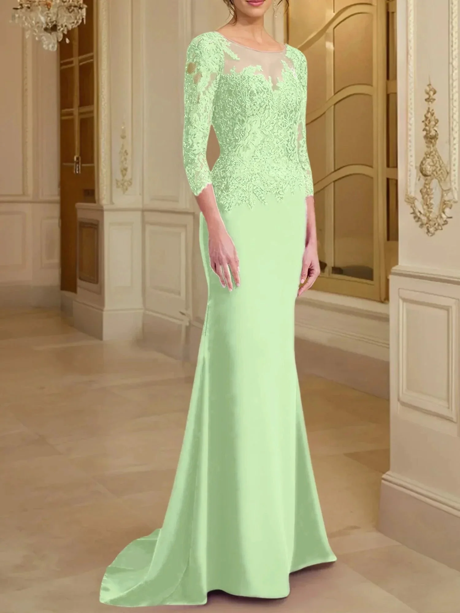 Trumpet/Mermaid Scoop Long Sleeves Mother of the Bride Dresses With Lace - Image 37