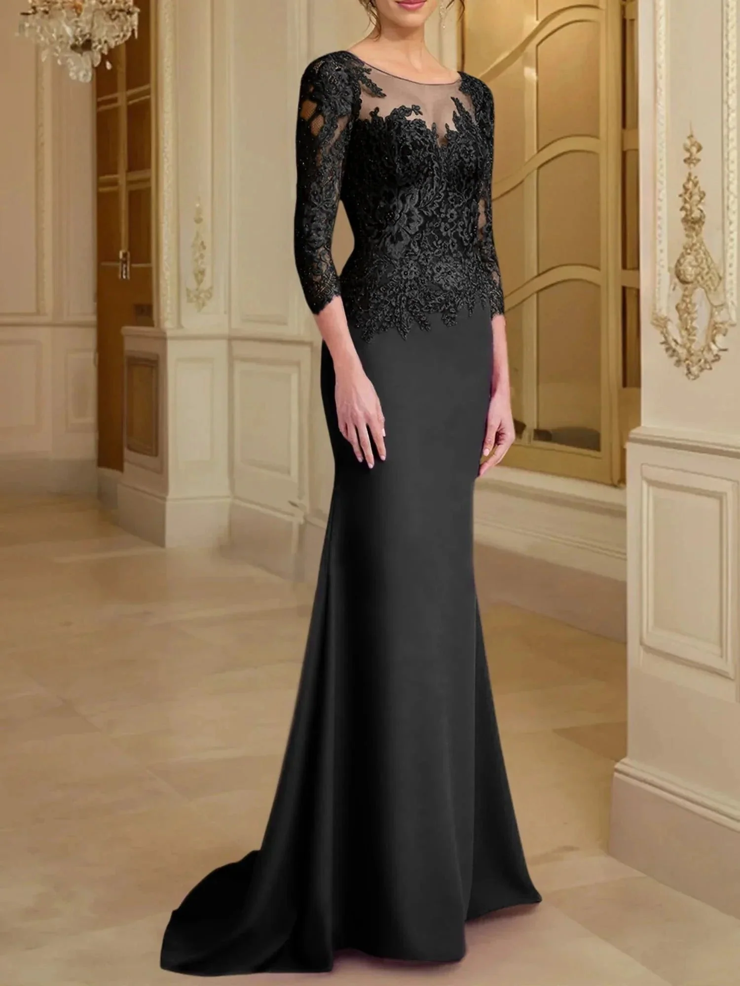 Trumpet/Mermaid Scoop Long Sleeves Mother of the Bride Dresses With Lace - Image 4