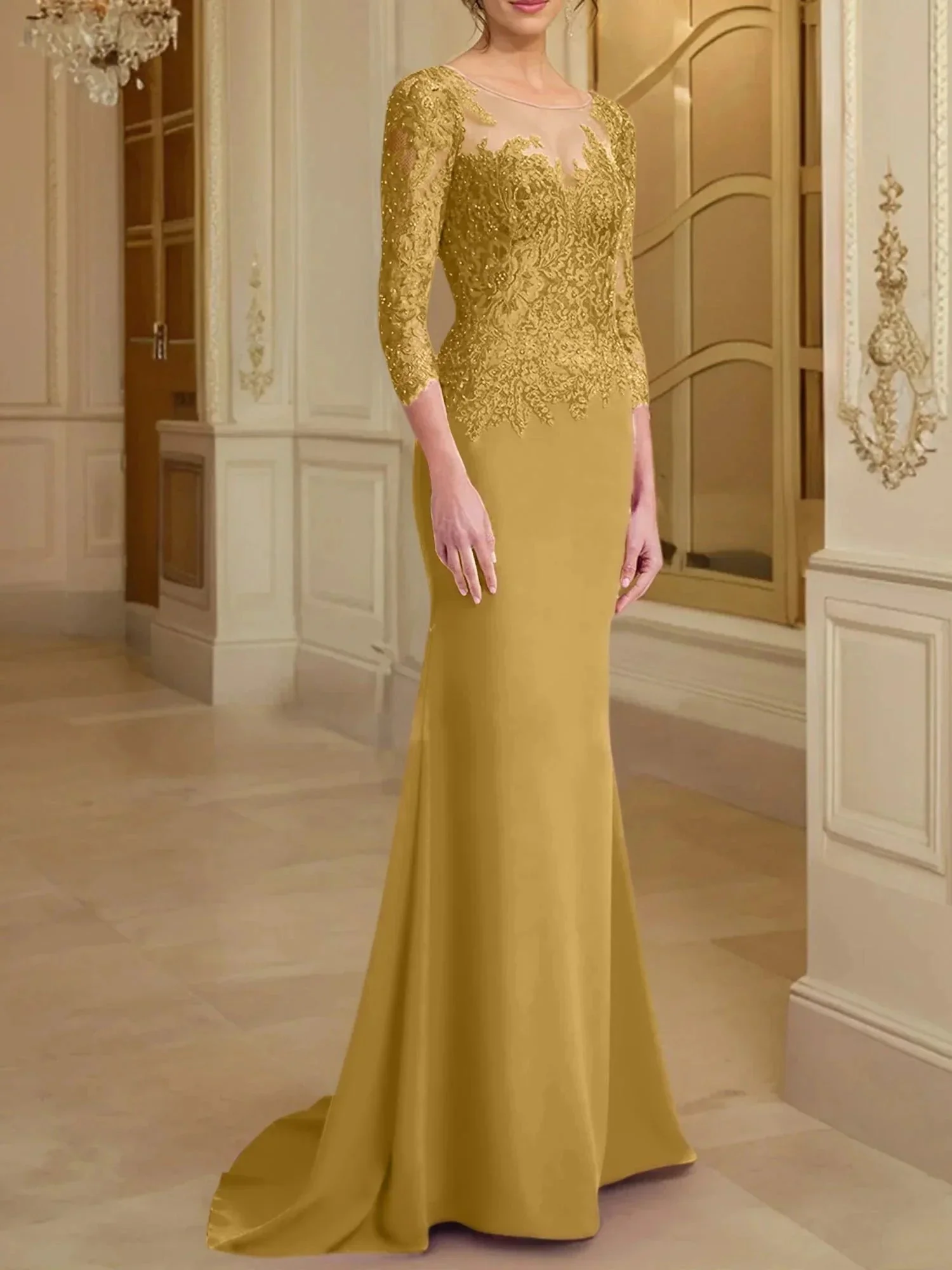 Trumpet/Mermaid Scoop Long Sleeves Mother of the Bride Dresses With Lace - Image 40
