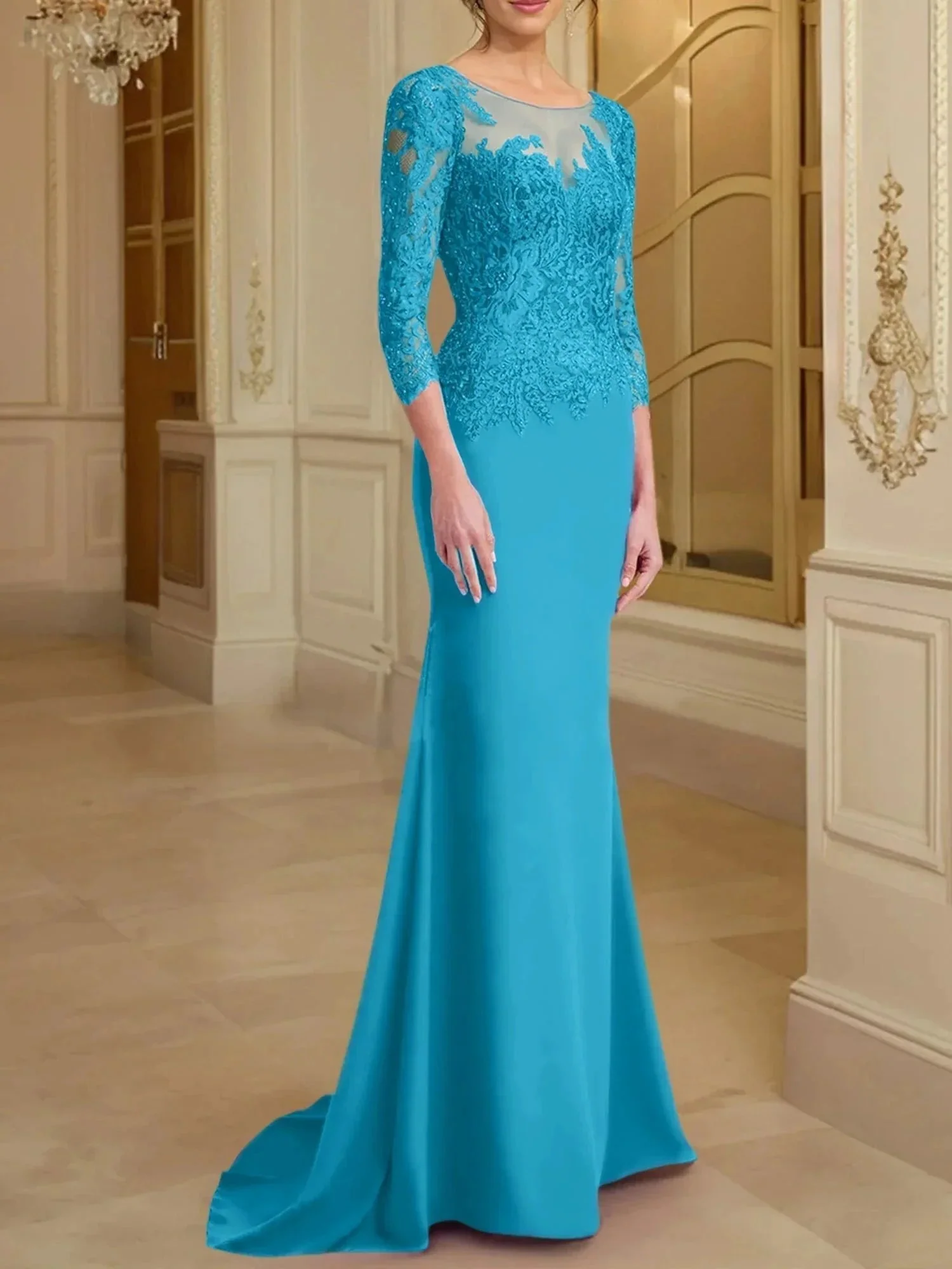 Trumpet/Mermaid Scoop Long Sleeves Mother of the Bride Dresses With Lace - Image 42