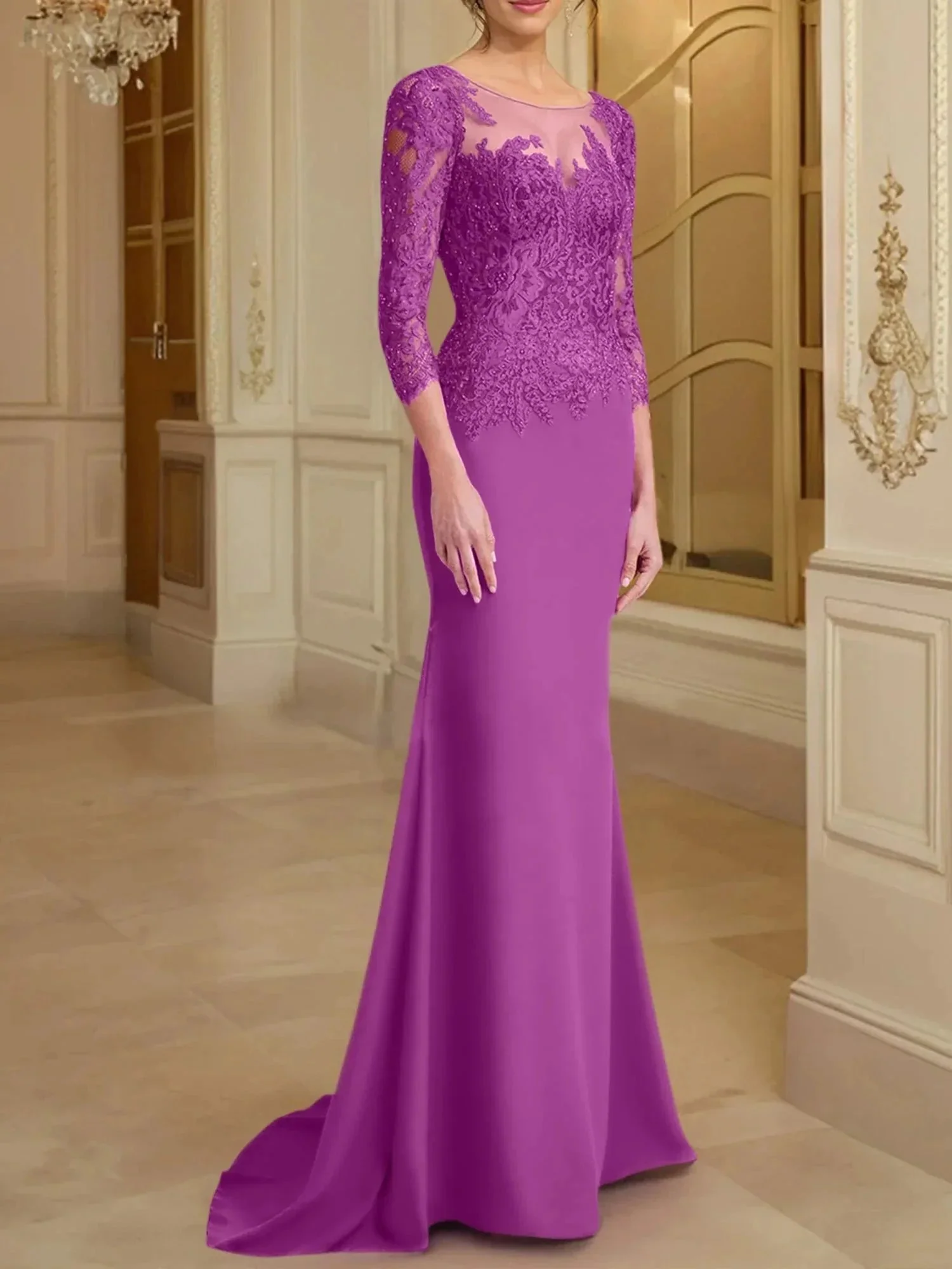 Trumpet/Mermaid Scoop Long Sleeves Mother of the Bride Dresses With Lace - Image 45