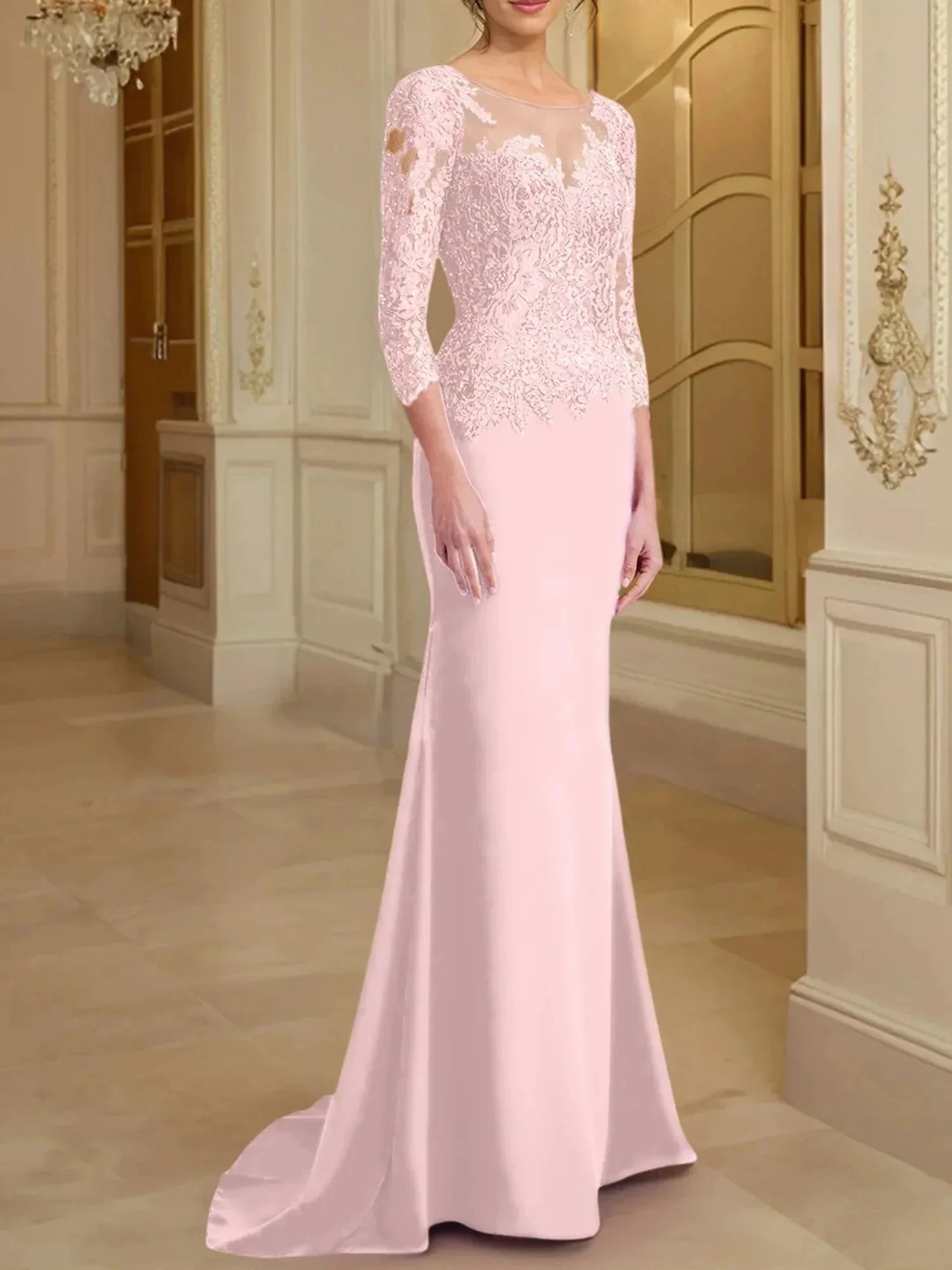 Trumpet/Mermaid Scoop Long Sleeves Mother of the Bride Dresses With Lace - Image 49