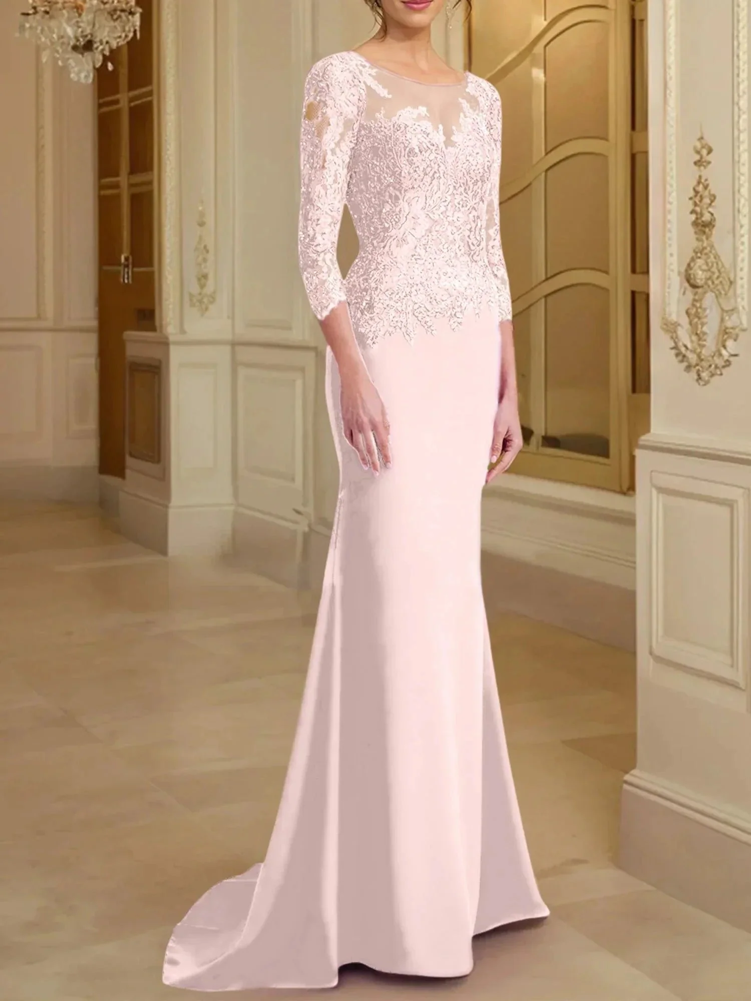 Trumpet/Mermaid Scoop Long Sleeves Mother of the Bride Dresses With Lace - Image 5